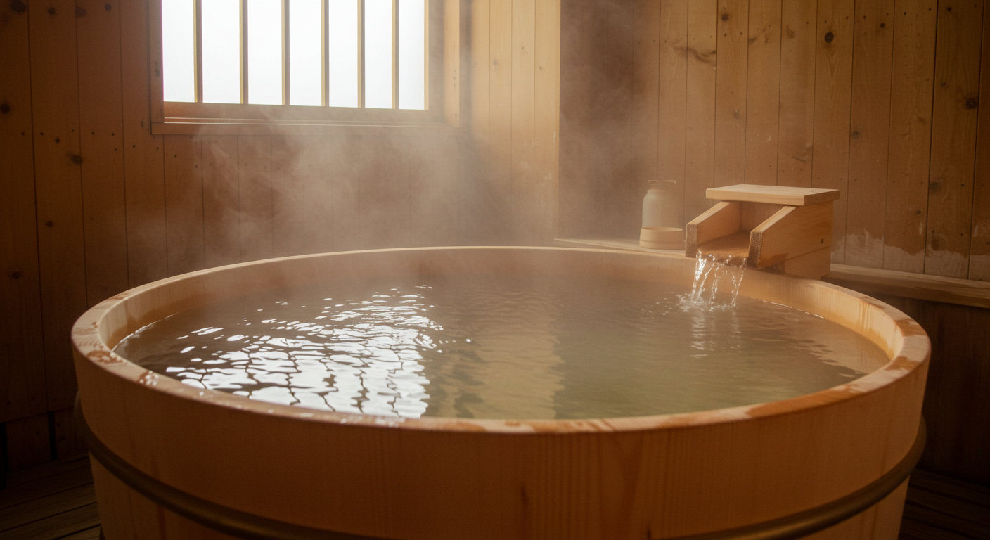 木の湯船の画像(檜風呂の雰囲気)